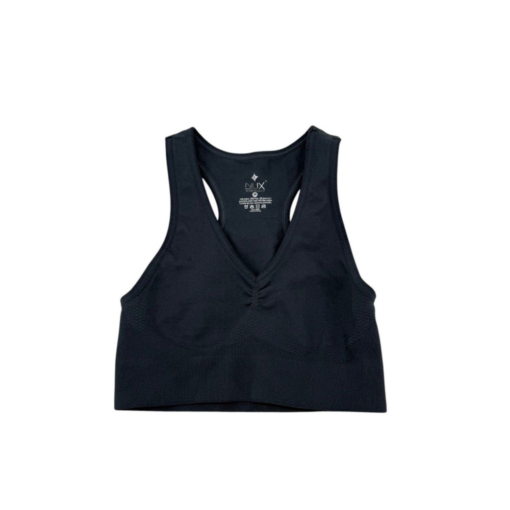 NUX Cropped V-Neck Sports Bra‎ Gray Blue Medium NWOT - Picture 3 of 8
